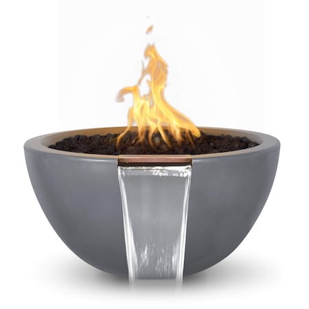 The Outdoor Plus 30 Round Luna Fire & Water Bowl - GFRC Concrete - Gray - Match Lit - Liquid Propane OPT-LUNFW30-GRY-LP